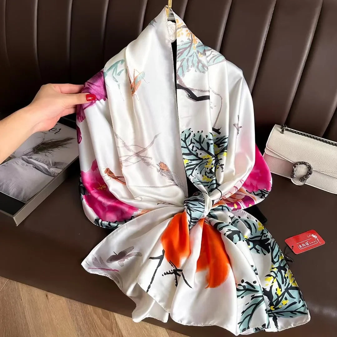 180*90cm Luxury Brand Spring Summer Autumn Women Clothing New Fashion Color matching printed silk scarf lady popular turba