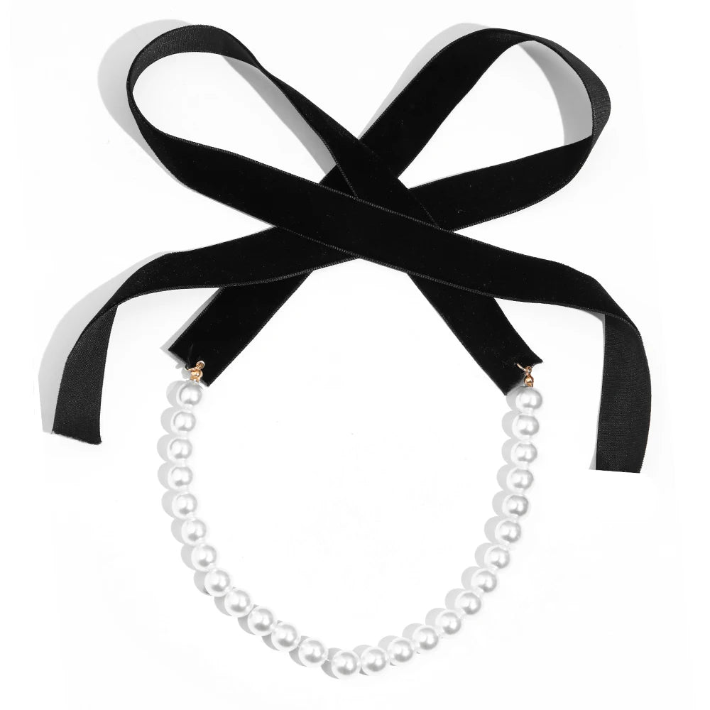 Pearl & Black Velvet Choker Necklace
