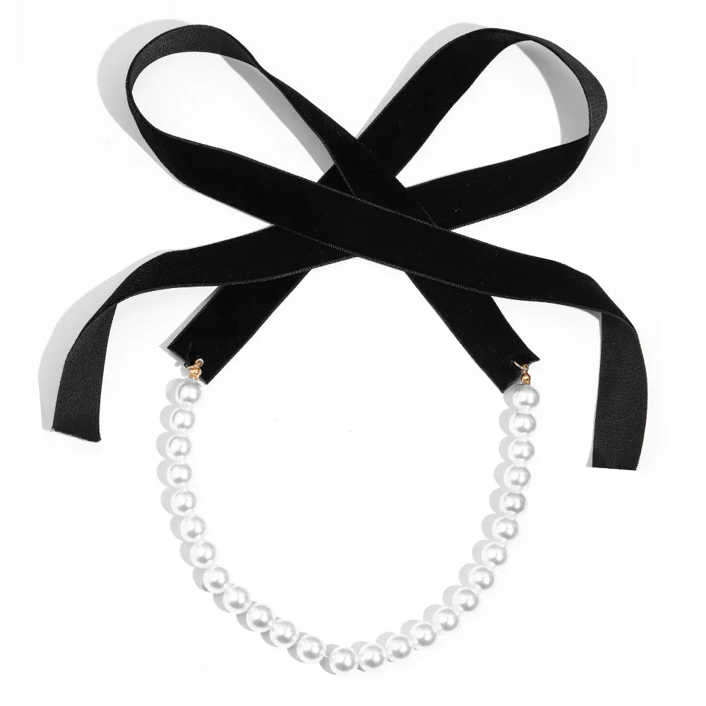 Pearl & Black Velvet Choker Necklace LUXLIFE BRANDS
