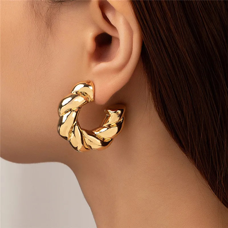 Trendy Circle Twists Hoop Earring for Women Simple Temperament Hyperbole Gold Color Ear Daily Wear Jewelry Party Gifts LUXLIFE BRANDS