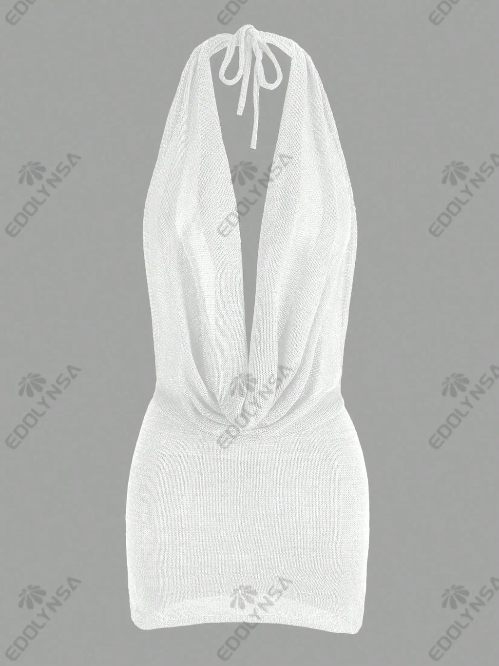 2026 Women New Year Bright Silk Dresses Sexy Stacked V Halter Neck Backless Knit Beach Mini Dress Summer Swimsuit Cover Up K145 Luxlife Brands