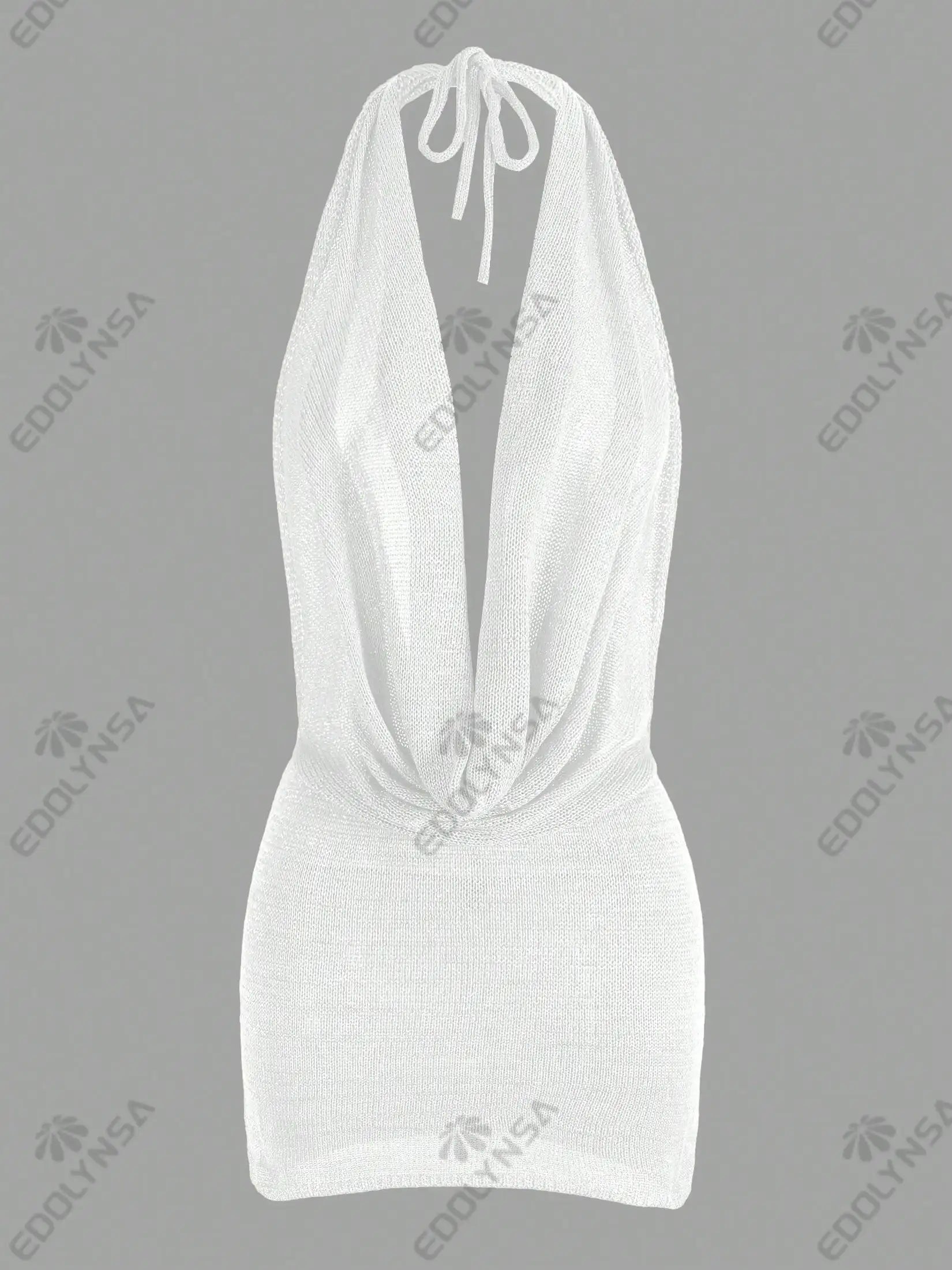 2026 Women New Year Bright Silk Dresses Sexy Stacked V Halter Neck Backless Knit Beach Mini Dress Summer Swimsuit Cover Up K145 Luxlife Brands