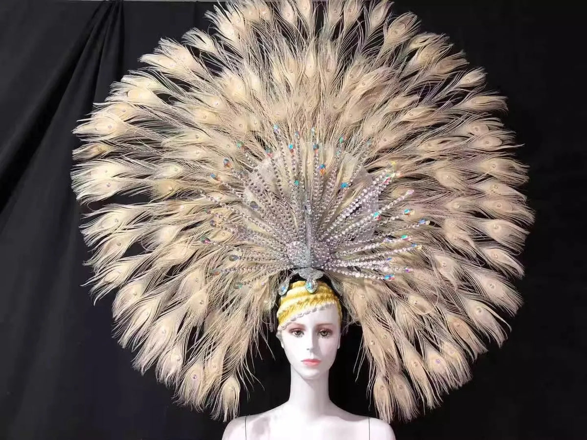 Showgirl Feather Backpiece and Rhinestone Headdress Set