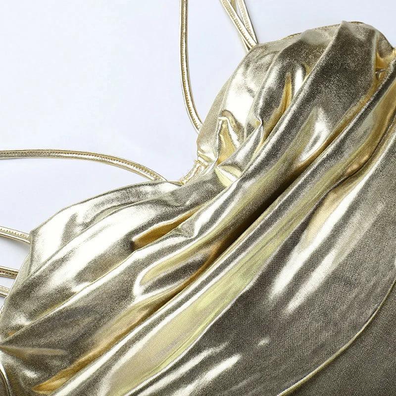 Metallic Soft Gold Slim Midi Dress LUXLIFE BRANDS