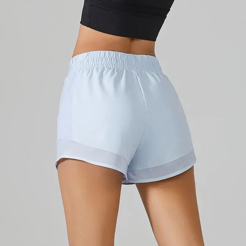 High Waisted Yoga Shorts for Women with Tummy Control Drawstring Sporty Fitness Running Shorts Two-piece Design Pants LUXLIFE BRANDS