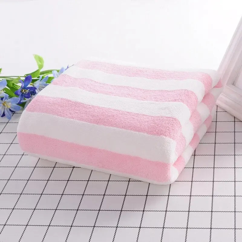 Hotel beauty salon quick-drying beach towel home soft absorbent face towel striped coral fleece bath towel