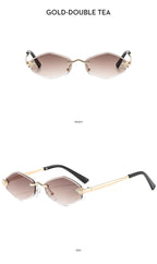 Luxury Polygon Sunglasses for Women Hipster Irregular Rimless Sunglasses Ladies Small Metal Frame Vintage Rhombus Eyewear Brown Luxlife Brands