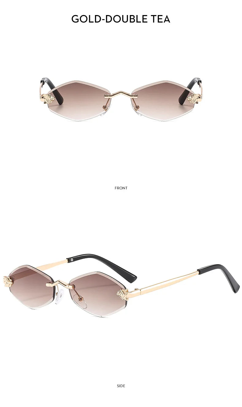 Luxury Polygon Sunglasses for Women Hipster Irregular Rimless Sunglasses Ladies Small Metal Frame Vintage Rhombus Eyewear Brown
