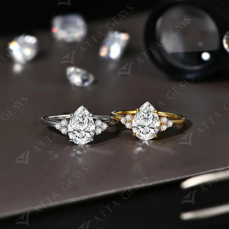 ATTAGEMS New Solid S925 Sliver 2.0ct Moissanite Rings for Women D VVS1 Pear Shape Diamond Engagement Wedding Fine Jewelry Gift Luxlife Brands