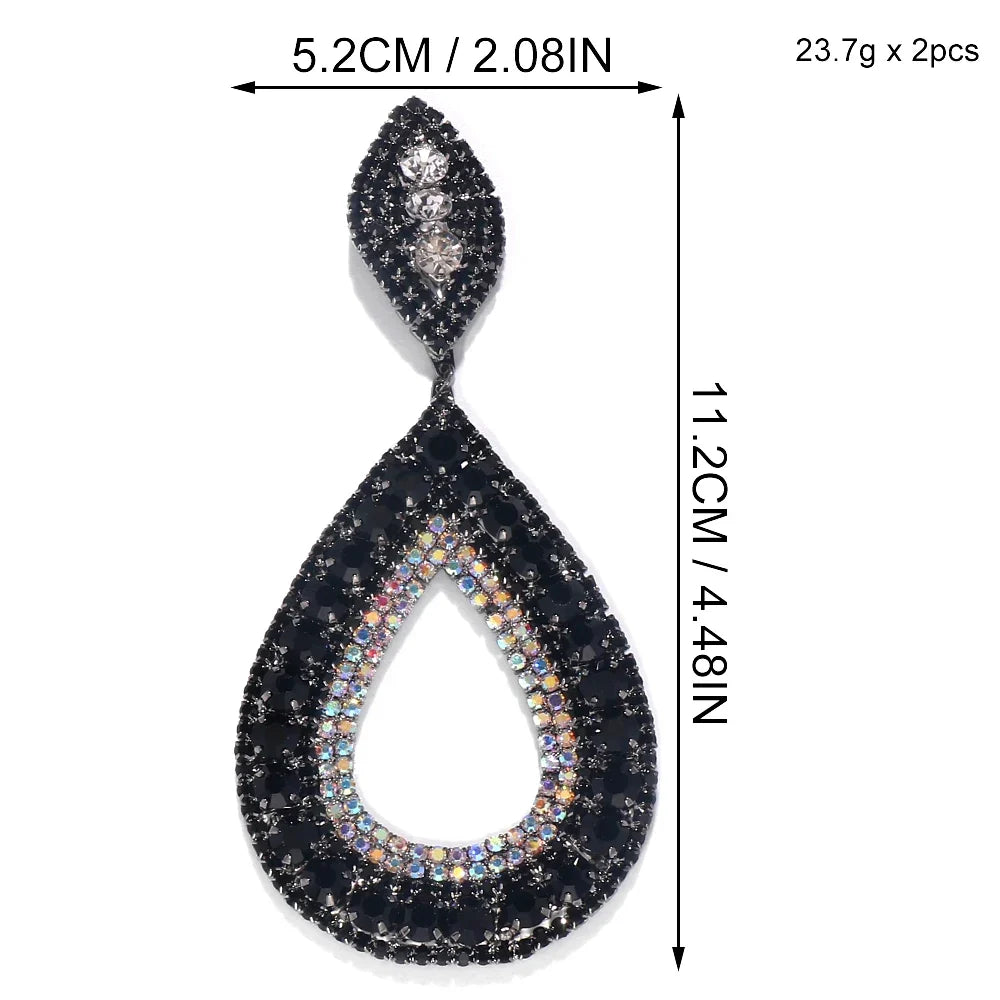 Oversized Black Crystal Hoop Earrings Drag Queen Stage Performance Drop Jewelry