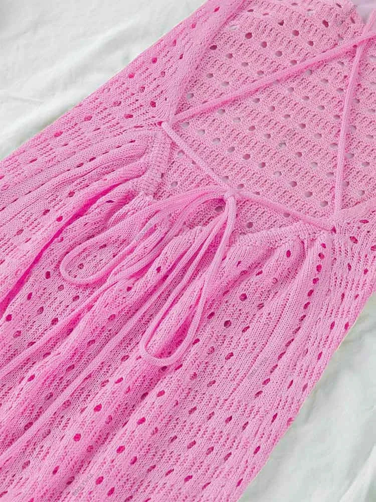 Sexy Knit Cut Out Tassel Spaghetti Strap Bodycon Beach Maxi Dress Summer Women's Holiday Club Party Outfit Swimsuit Cover Up K10 Luxlife Brands