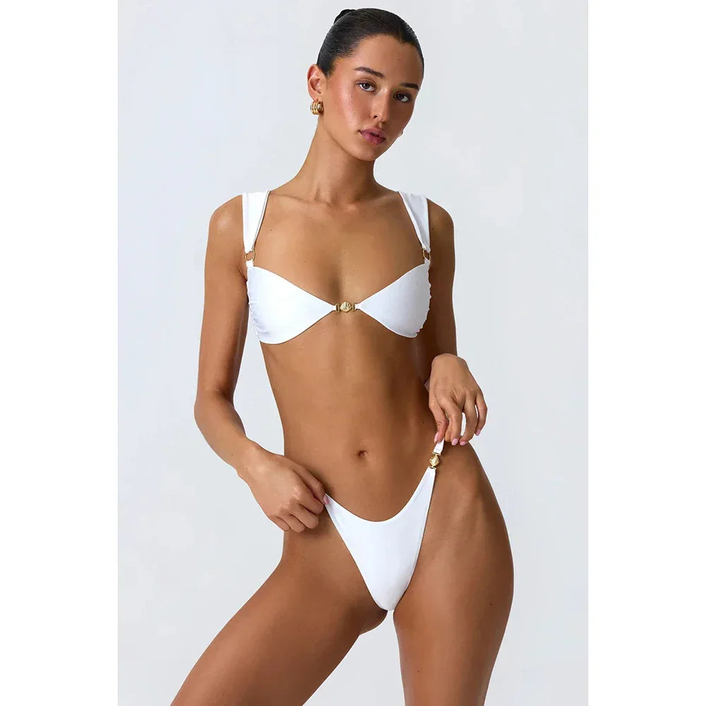 2024 New Sexy Bikinis Solid Push UP Swimwear Women Swimsuit Brazilian Bikini Set Hollow Out Beachwear Thong Biquini Female