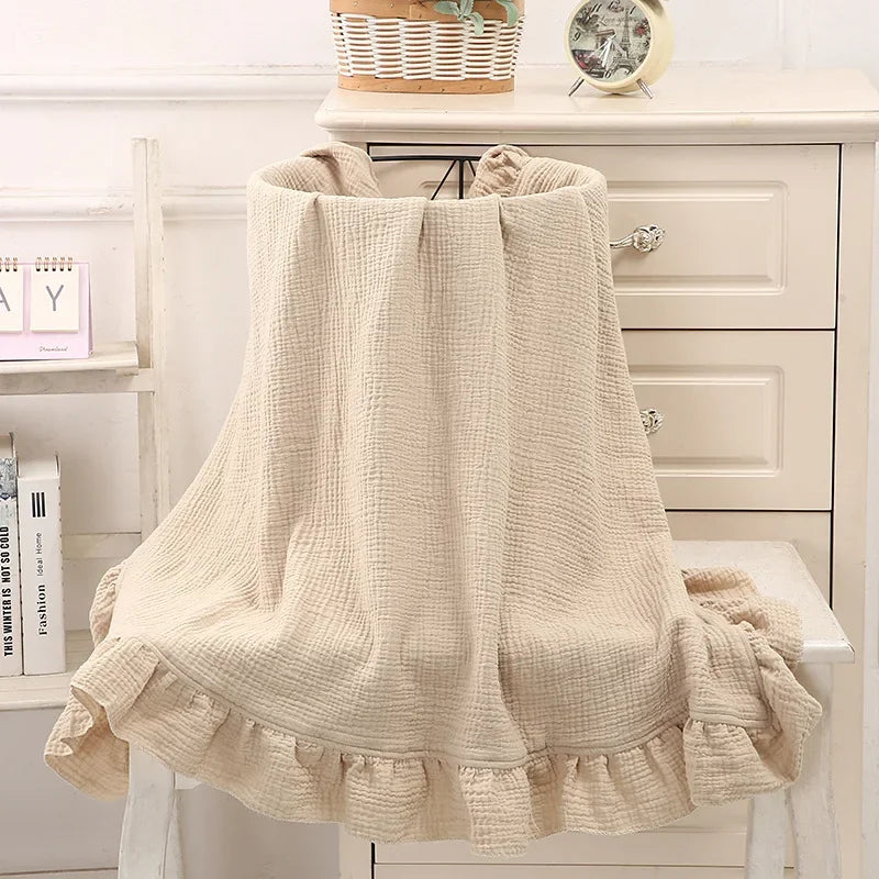 INS Ruffled Muslin Baby Swaddle Blankets for New Born Infant Bedding Organic Baby Accessories Newborn Receive Blanket Cotton Luxlife Brands