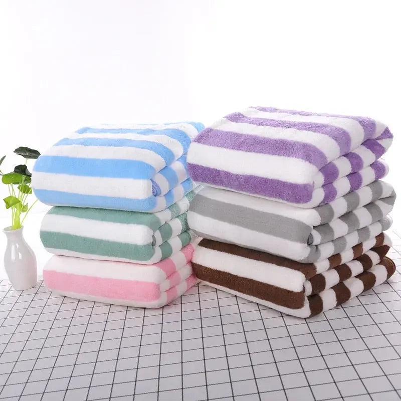 Hotel beauty salon quick-drying beach towel home soft absorbent face towel striped coral fleece bath towel