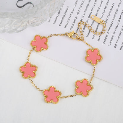 Classic Stainless Steel Hot Selling Golden Clover Adjustable Bracelet Luxury Five Leaf Flower Bracelet Jewelry For Women Gift