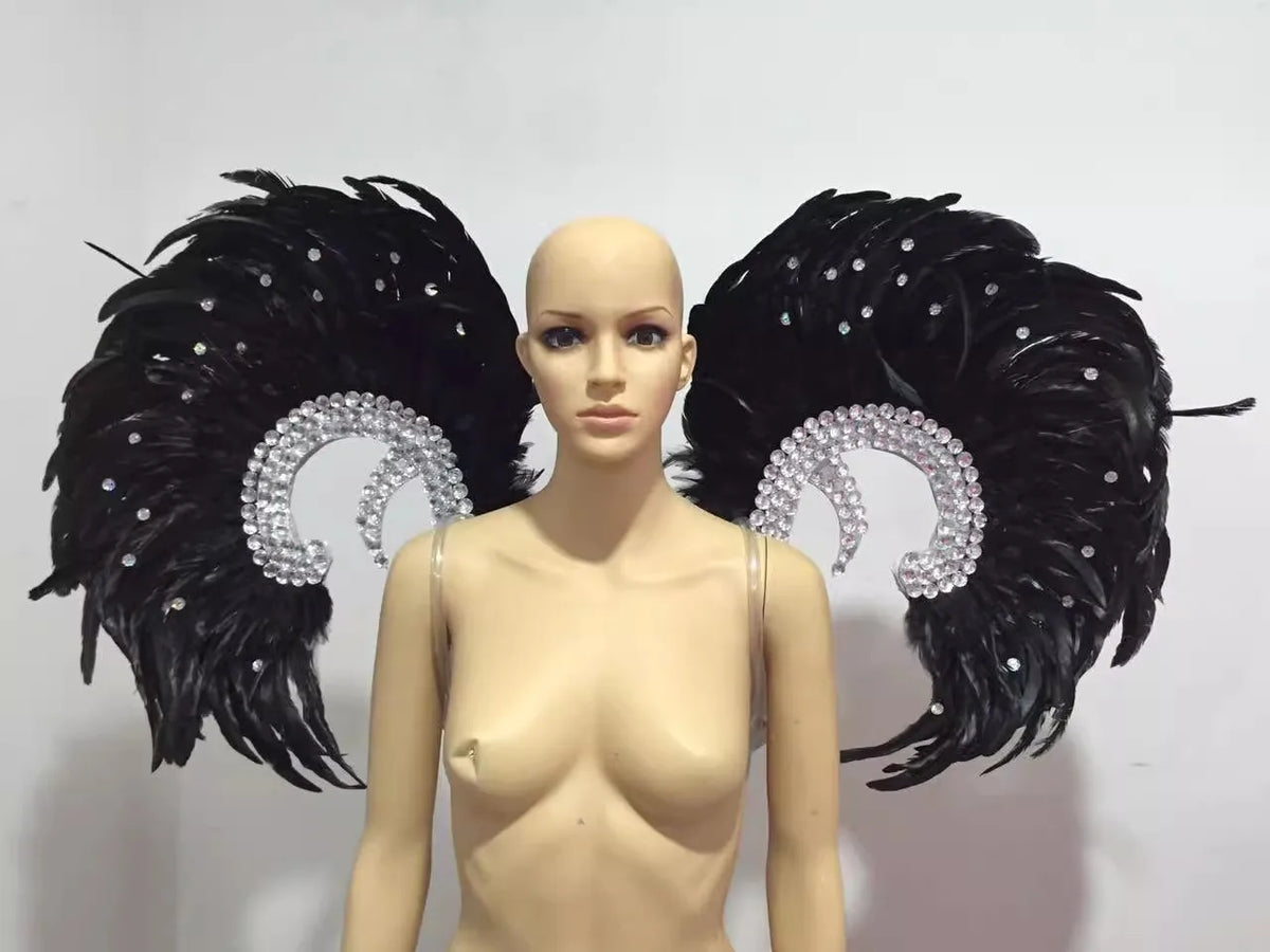 Showgirl Feather Wing Backpiece with Rhinestone Scroll Frames