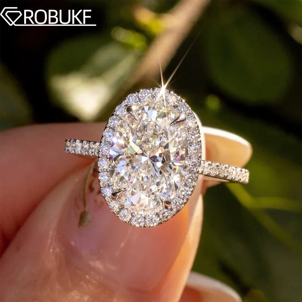 3CT 5CT Oval Halo Moissanite Engagement Ring GRA Certified l D Color Diamond 925 SS