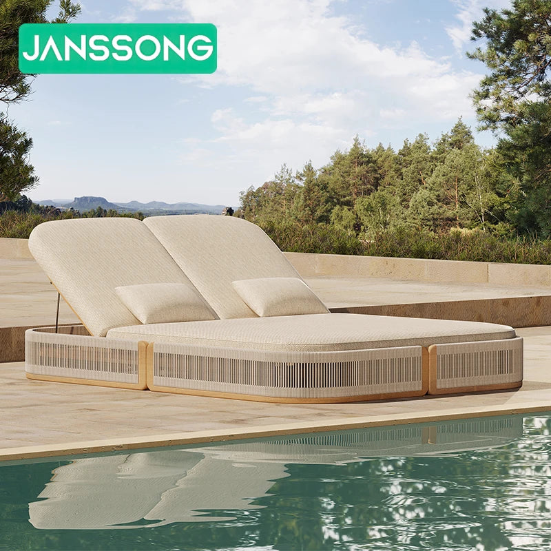 Modern Hotel Outdoor Sun Lounger Luxury Villa Outdoor Furniture Chair Resort Outdoor Sun Lounger  Beach Double Lounger Chair Set