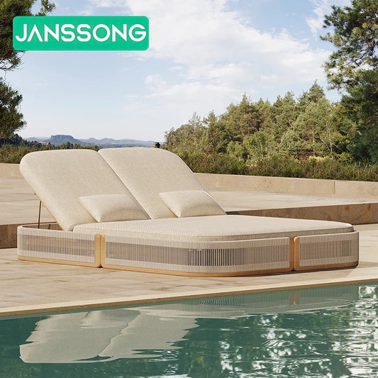 Modern Hotel Outdoor Sun Lounger Luxury Villa Outdoor Furniture Chair Resort Outdoor Sun Lounger  Beach Double Lounger Chair Set