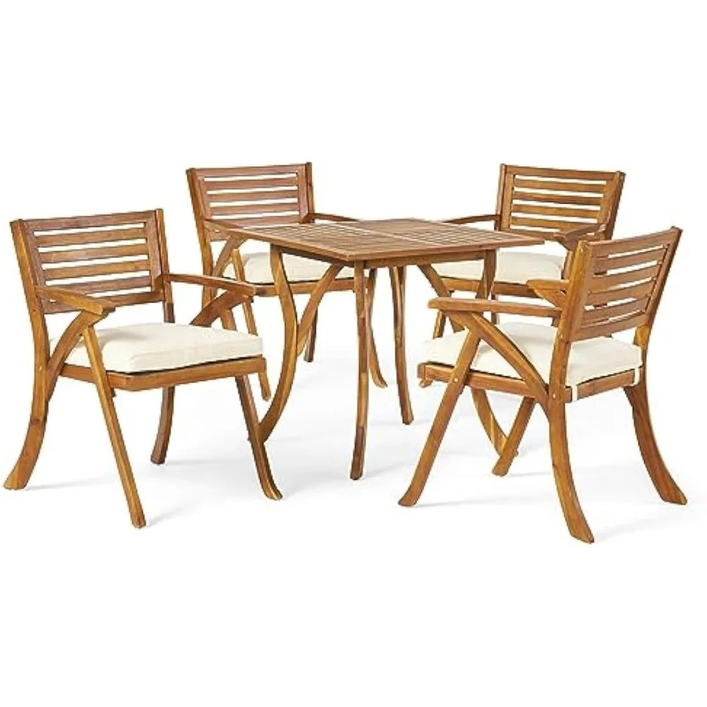 LUXHOME Teak Acacia Wood Dining Set, 5 Pc Set