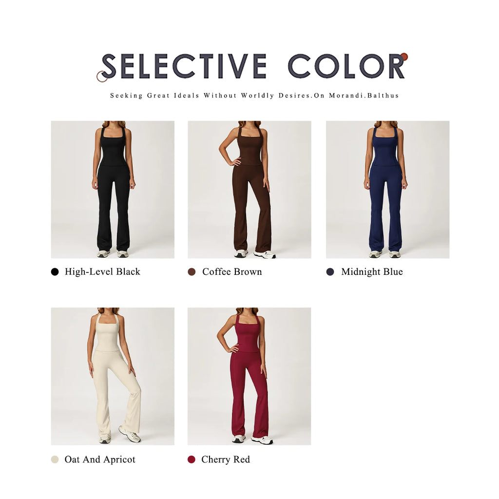 Hearuisavy 2Pcs Woman's Sports Set Naked-Feel Racerback Sports Tops Gym Tank Top Female Breathable High Waist Fitness Yoga Pants