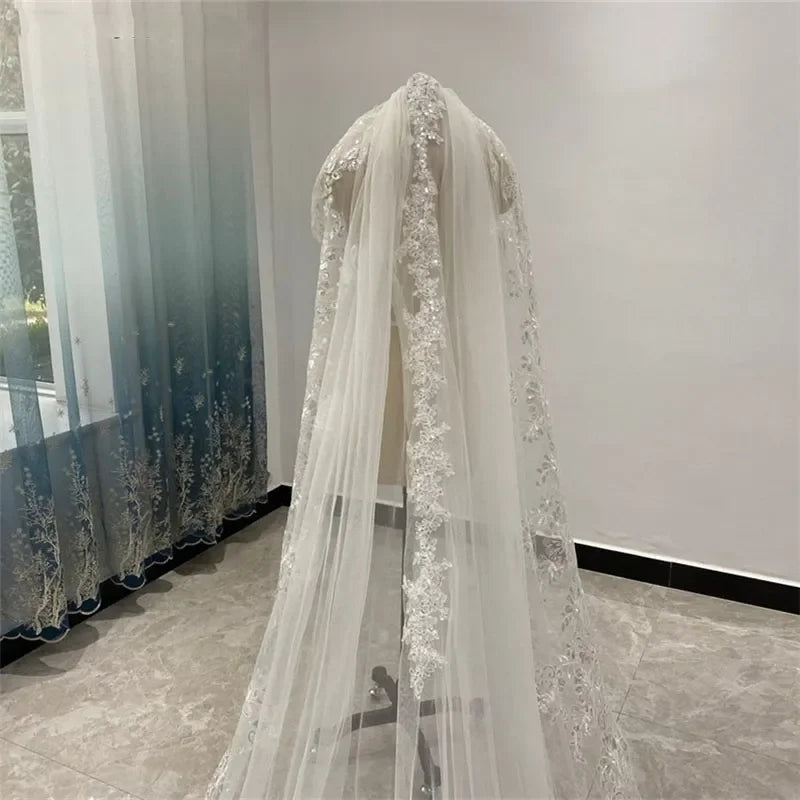 Luxury Cathedral Length Bridal Veils One Layer White or Ivory 3m  3. 5 Meters 4m 5m Long Wedding  Veil for Bride with Metal Comb LUXLIFE BRANDS