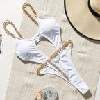 Sexy Metal Chains String High Cut One Piece Swimsuit Women Swimwear Female Monokini Tummy Cut Out Bathing Suit Swim Beach Wear Luxlife Brands