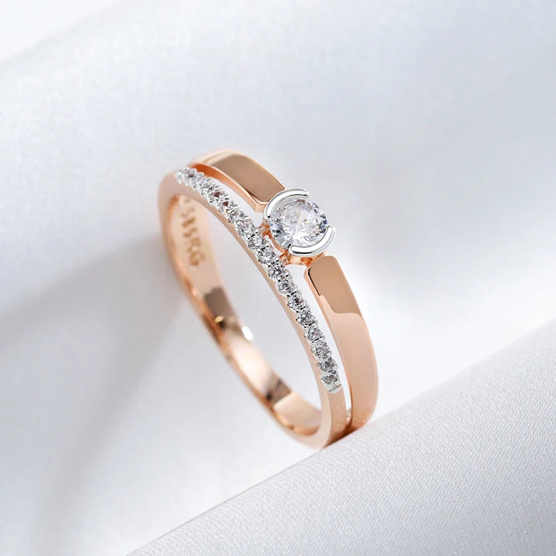 Kinel Luxury Natural Zircon Rings For Women 585 Rose Gold Silver Color Mix Setting Slim Design Daily Bride Wedding Jewelry