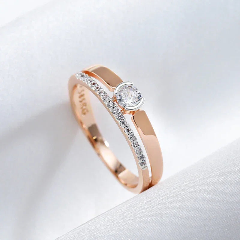 Kinel Luxury Natural Zircon Rings For Women 585 Rose Gold Silver Color Mix Setting Slim Design Daily Bride Wedding Jewelry Luxlife Brands