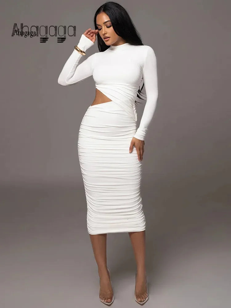 Just Dreamy Long Sleeve Cut Out MIDI Dress LUXLIFE BRANDS
