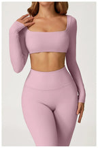 Yoga Shirts Fitness Long Sleeve Women Sport Crop Top Women Square Neck Gym Top Yoga T-Shirt Clothing Casual Quick Dry Sportswear Luxlife Brands