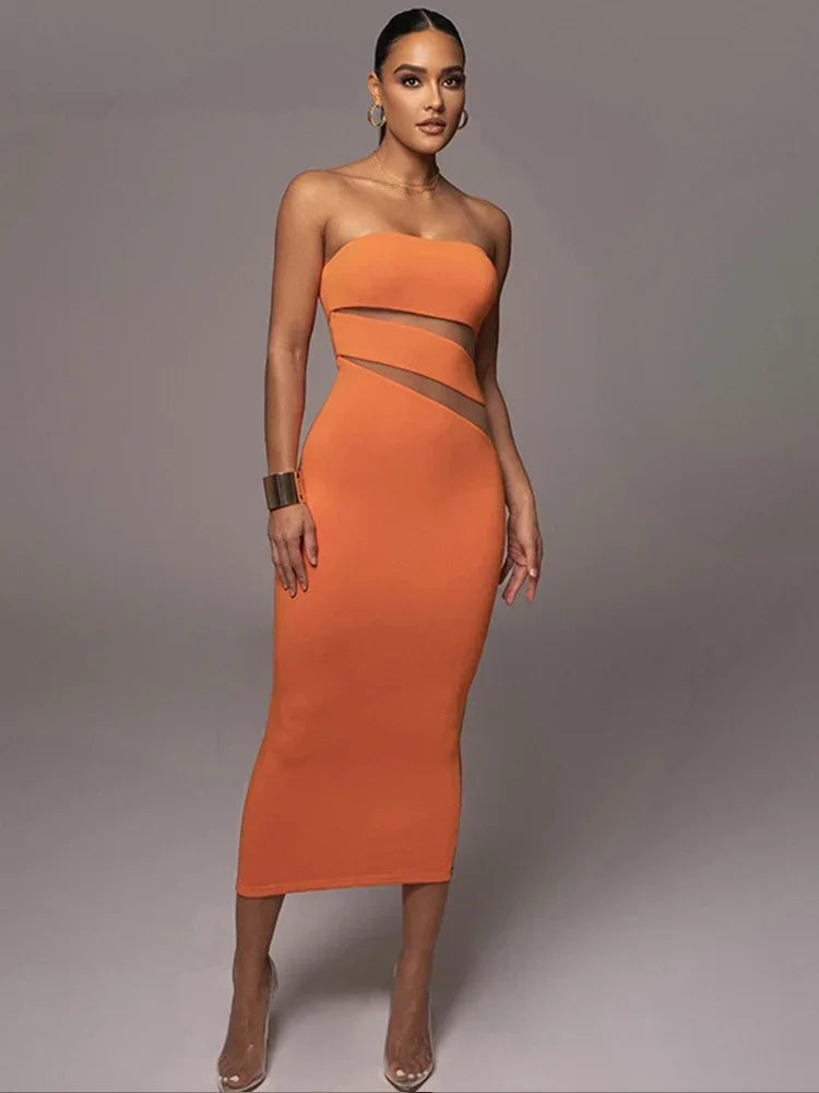 Sexy Mesh Patchwork Bodycon Dress Women Off Shoulder Strapless Backless Dresses 2023 Summer Female Elegant Party Vestidos LUXLIFE BRANDS