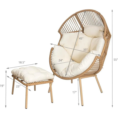 LUXHOME Wicker Egg Chair with Ottoman