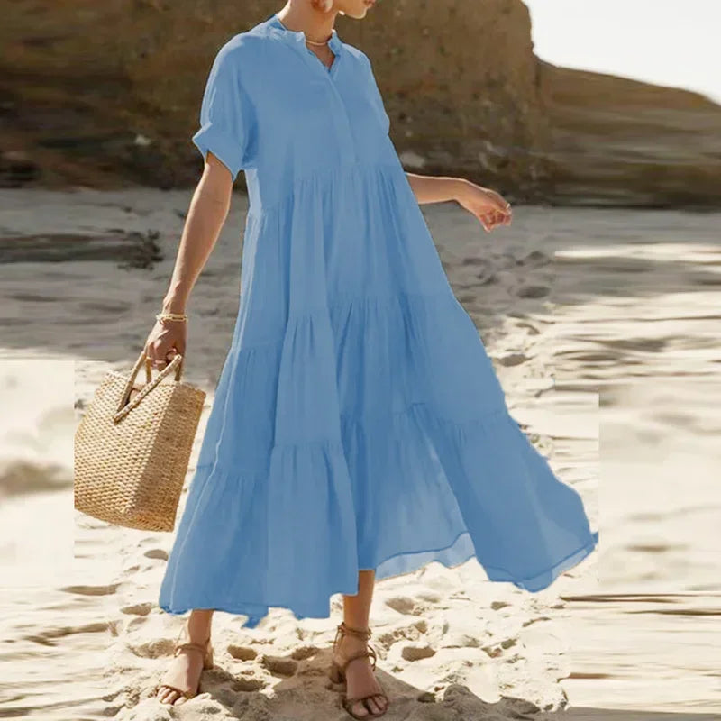 Summer Bohemian Dresses For Women V Neck Casual Long Dress Plus Size Women Elegant Party Dress Solid Maxi Dresses Luxlife Brands