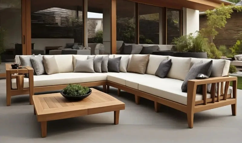 Nordic Hotel Villa Outdoor Sofas Garden Furniture Waterproof PE Hotel Villa Garden Rattan Aluminum Teak Wood Sectional Sofa Set Luxlife Brands