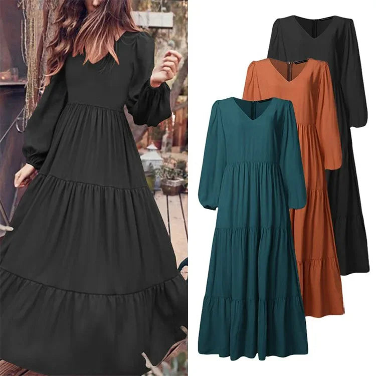 Boho Fashion Women's Dress 2024 Summer Casual Fashion Long Light Dress Crew Neck Loose Sleeves Art Long Vintage Dress