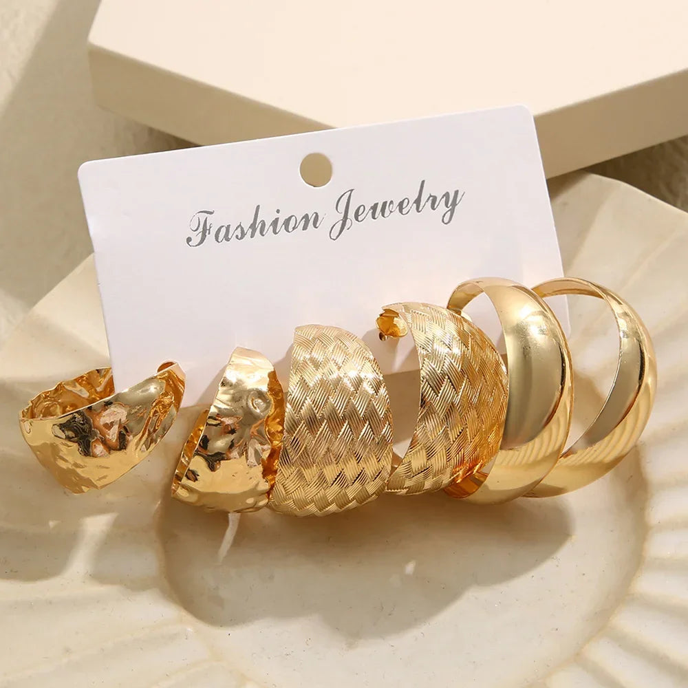 Vintage Big Circle Hoop Earring Set for Women Trendy Geometric Gold Plated Personality Metal Dangle Female Earring Party Jewelry LUXLIFE BRANDS