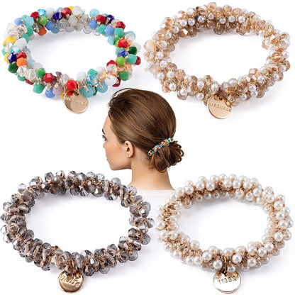 1pc Women Crystal Pearls Hair Rope Handmade Elastic Beaded Ponytail Holders Hair Ties For Women And Girls Hair Accessories