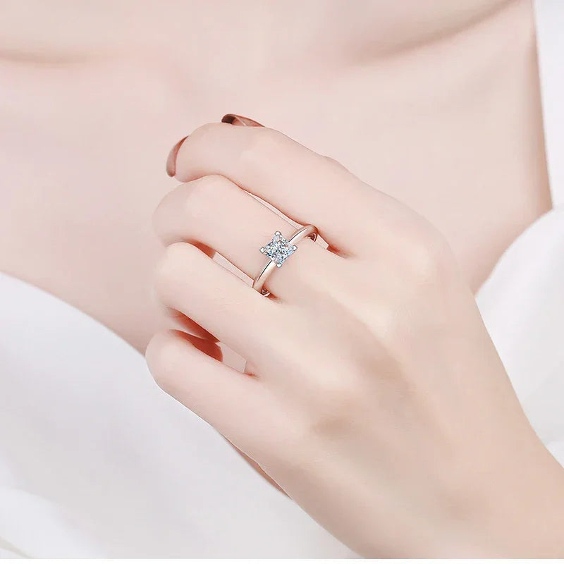 Tezzc 1ct 2ct Princess Cut Moissanite Lab Diamond Ring For Women 925 Sterling Silver Pass Diamond Test Bands Party Wedding Rings