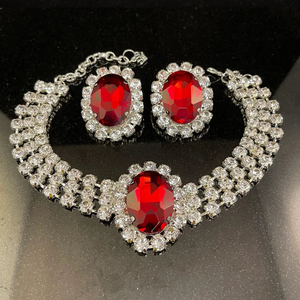Oval Crystal Large Necklace & Earrings Set