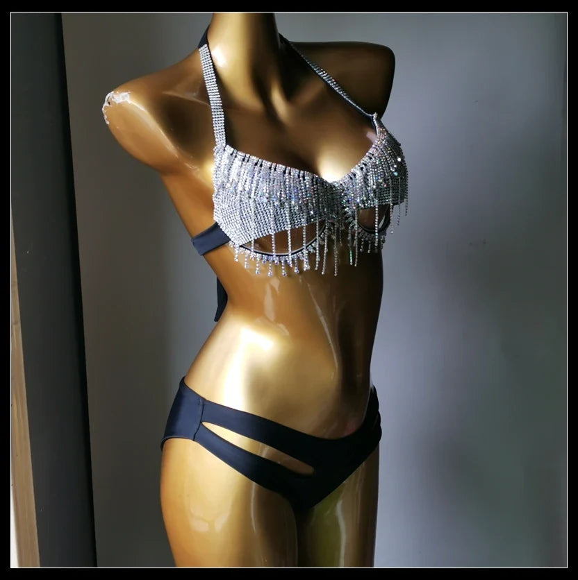 The Venus Vacation Tassel Bikini – Luxe Rhinestone Fringe Showgirl Set