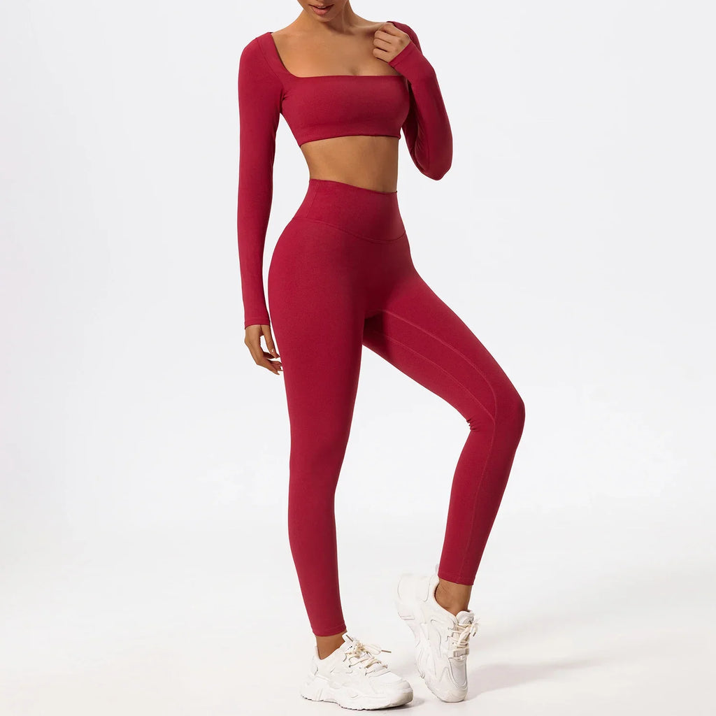 New Long sleeve Shirt Sports Set Women Fitness Tights Yoga Set Crop Top Running High Waist Gym Set Womens Outfits Yoga Clothing