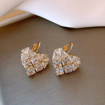 Korean New Design Fashion Jewelry 14K Gold Plated Luxury Zircon Heart Earrings Elegant Women's Party Accessories