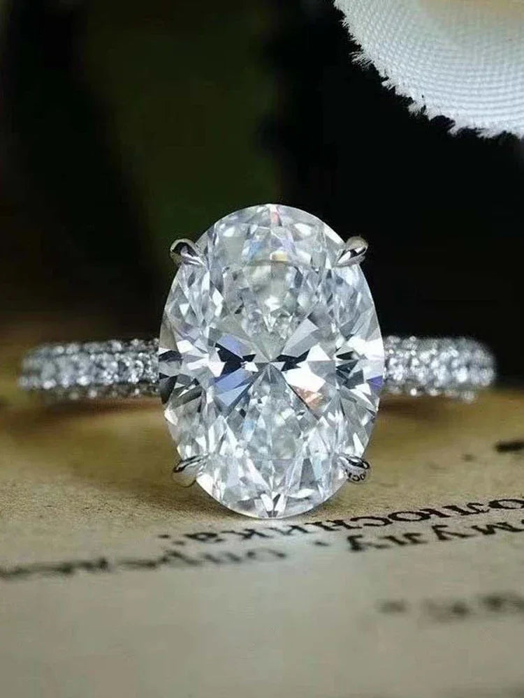 New 925 Sterling Silver Oval 4ct Lab Diamond Ring  Engagement Wedding Band Gig Stone Rings for Women Bridal Jewelry Gift Luxlife Brands
