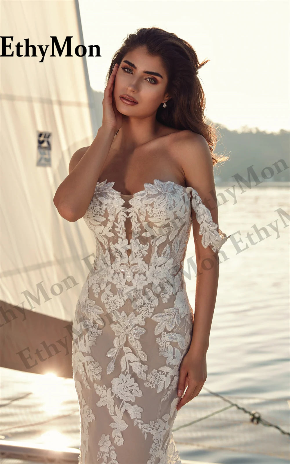 Ethymon Modern Sweetheart Wedding Gown For Bride Off the Shoulder Trumpet Lace Appliques Backless Robe De Mariée Customised Luxlife Brands