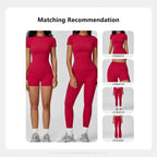 Hearuisavy Women 2 Piece Sport Pants Set Gym Sportswear Workout Short Sleeves Female Push Up Yoga Pants Running Fitness Clothing Luxlife Brands