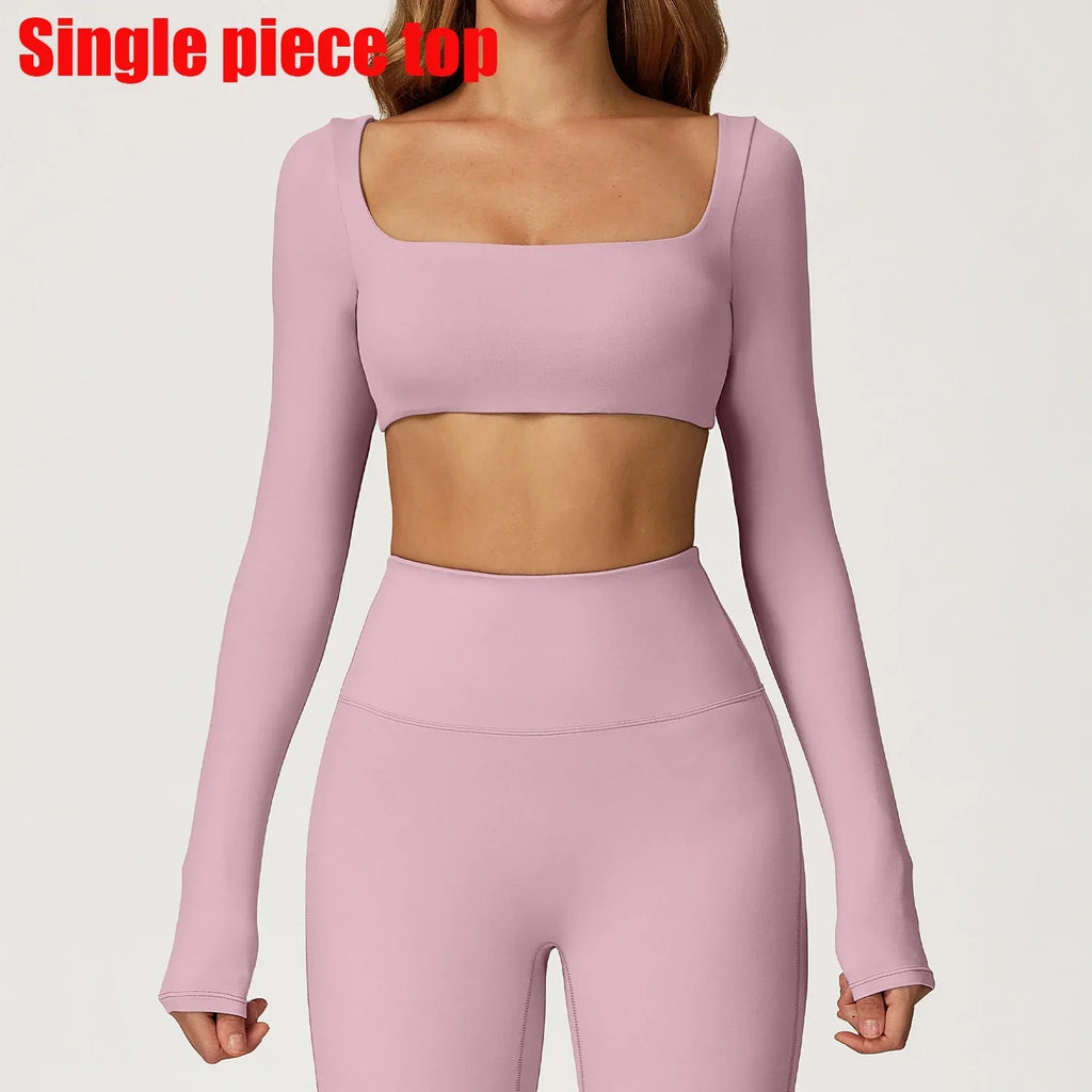 Yoga Shirts Fitness Long Sleeve Women Sport Crop Top Women Square Neck Gym Top Yoga T-Shirt Clothing Casual Quick Dry Sportswear