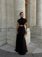 Elite Short Sleeve High Waist Maxi Party Dress Luxlife Brands