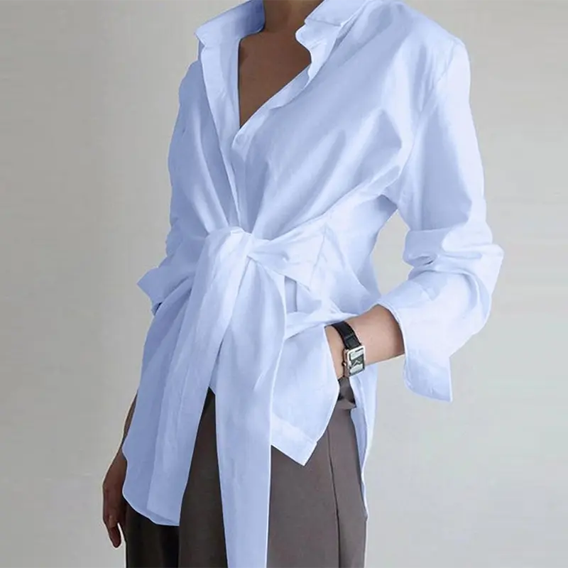Long Sleeve Women Shirt Blouse Button White Blouses Female Ruched Black Loose Shirts For Women Cotton Office Blouses New 18659