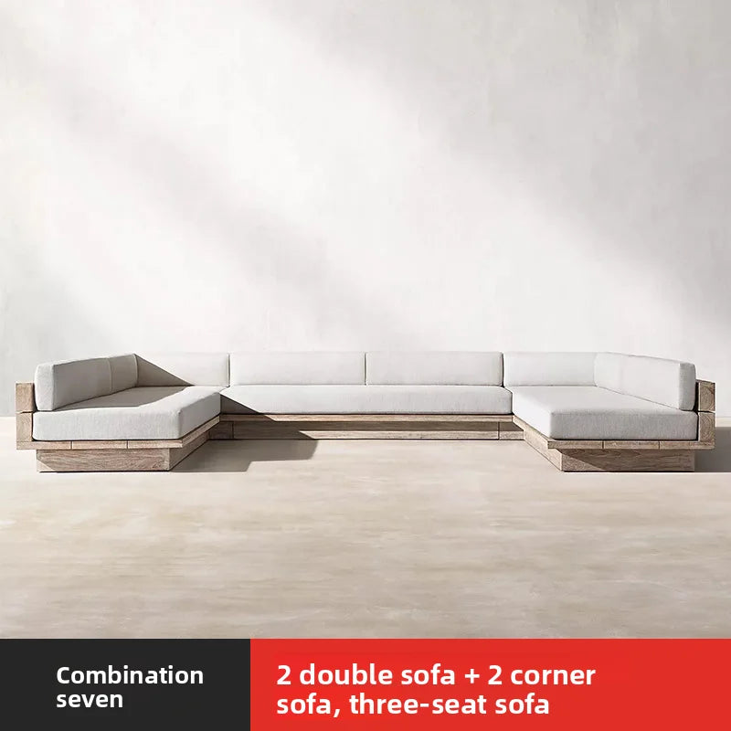 Outdoor Sofa, Creative Garden Courtyard Teak Furniture, Waterproof and Sun-proof, Outdoor Open-air Sofa Set